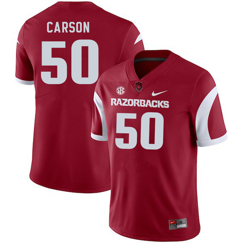Men #50 Cole Carson Arkansas Razorback College Football Jerseys Stitched Sale-Cardinal